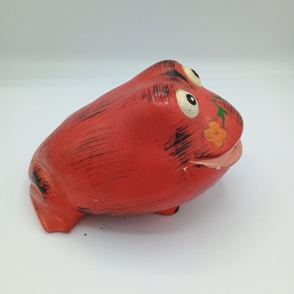 Vintage Painted Red Frog Coin Bank Resin - Picture 4 of 7